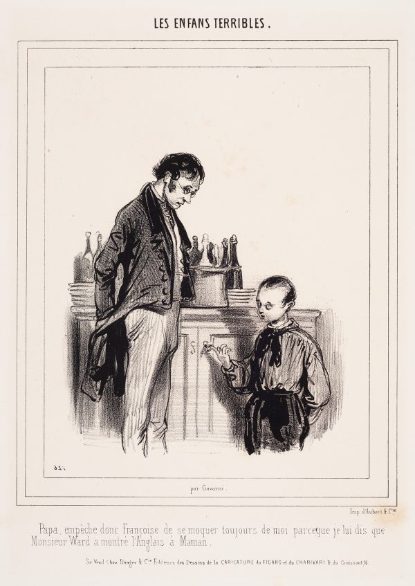 A man stands looking down on a boy twirling something on his finger