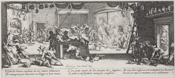 Les Grandes Misиres depict the destruction unleashed on civilians during the Thirty Years' War; Plundering a Large Farmhouse