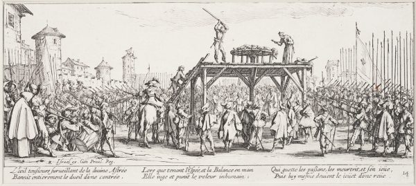 Les Grandes Misиres depict the destruction unleashed on civilians during the Thirty Years' War; The Wheel