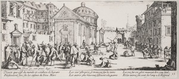 Les Grandes Misиres depict the destruction unleashed on civilians during the Thirty Years' War; The Hospital