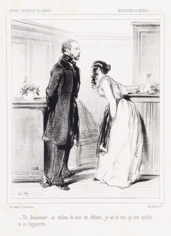 A couple face each other -- ther woman leans toward her male companion who stands straight.