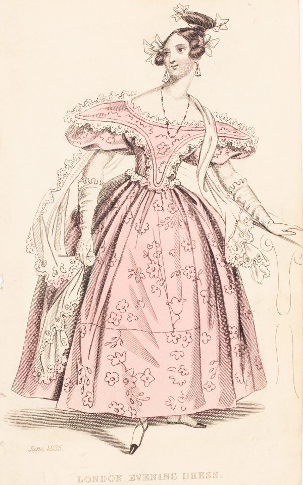 Fashion Print, Woman standing in pink dress
