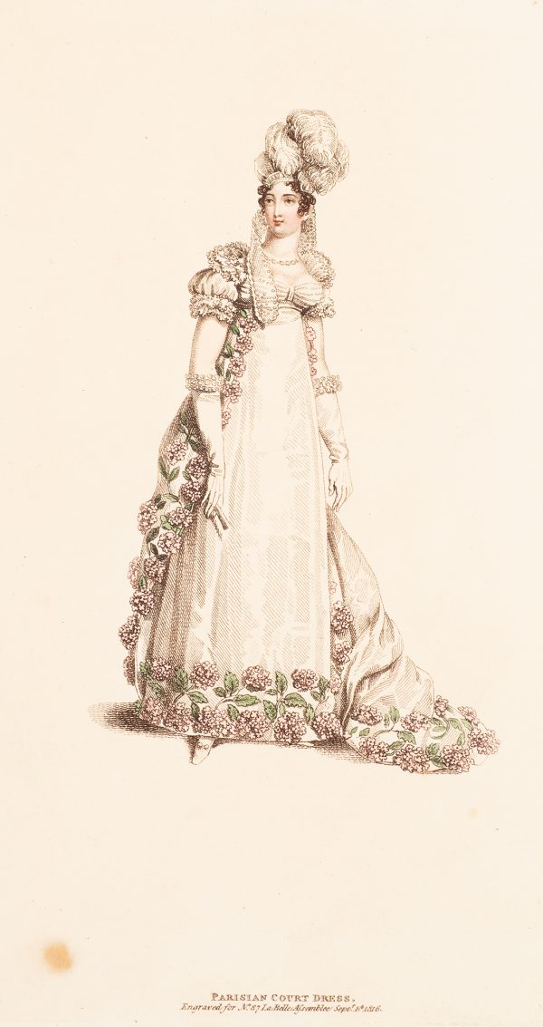 Fashion Print, Woman standing, with white dress (pink  flowers.)