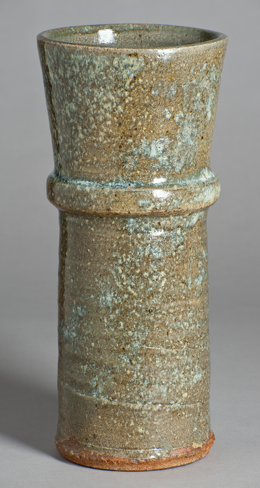 Large bottle, green with speckled white glaze