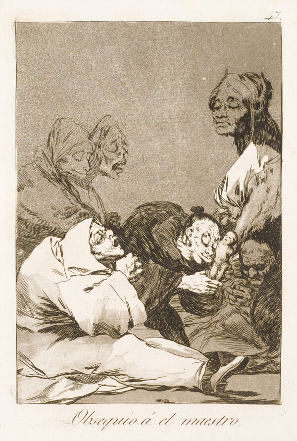 A white-robed rat-like figure is surrounded by old people and monsters in the background.