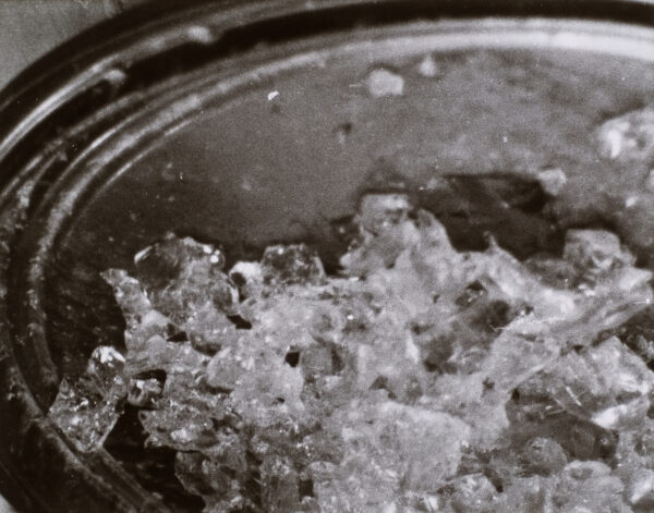 Gelatin on tray. Still photograph from a performance piece which took place in Basel, Switzerland in 1971.