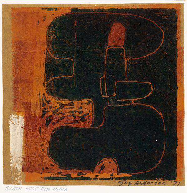 An abstraction in rusty brown and black. The shapes are rounded.