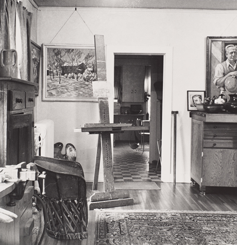 A view of a painting studio.