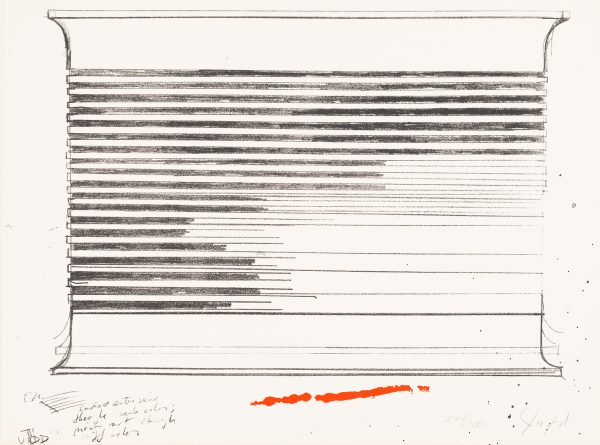 A drawn sketch of a sculpture or architectural column consisting of horizontal grooves.