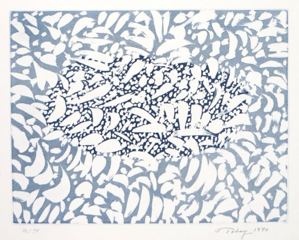 Abstracted brush strokes resemble leaves or the blossoms in the title.