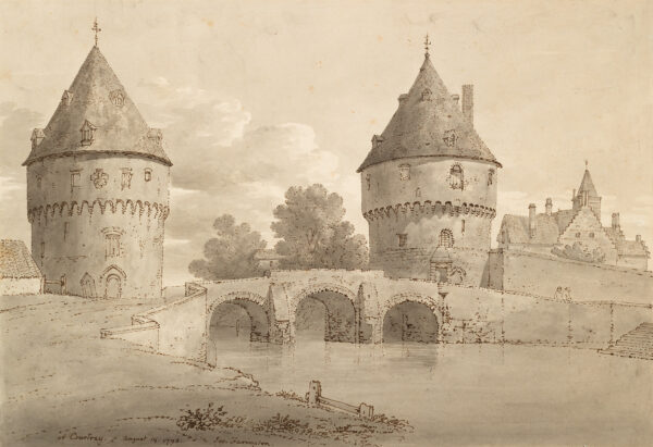 A bridge with a tower at each end.