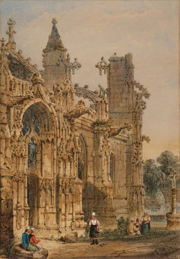 Faзade of a Gothic cathedral with figures.