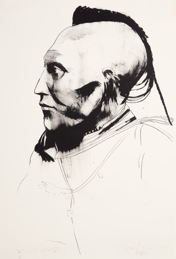 Portrait, head & shoulders, of an Indian, head in profile & turned to the left.