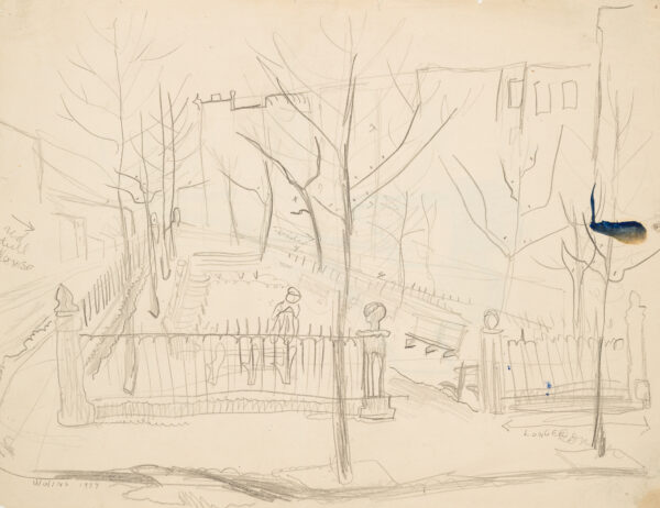Sketch of fenced parks with artist's notes.