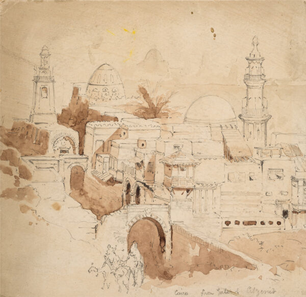 A pair of drawings-architectural views of Cairo, with figures.