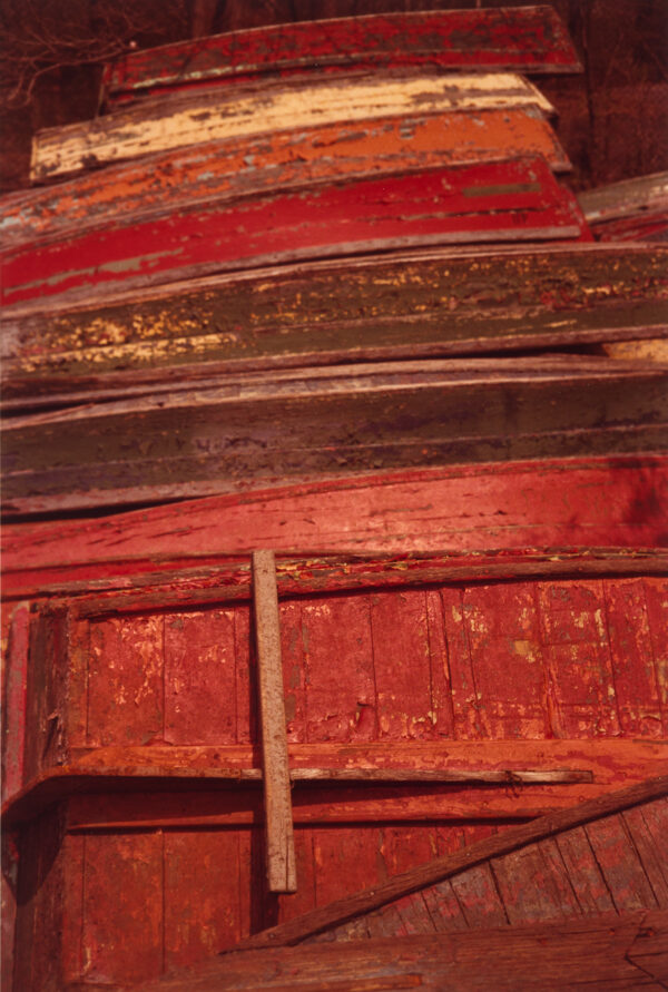 Close-up views of painted wood.