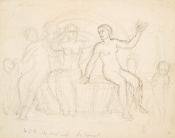 Sketches of seated nude females.