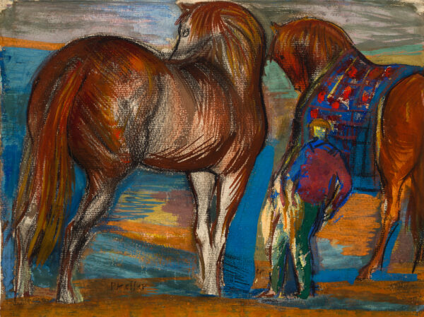 Two horses and figure.