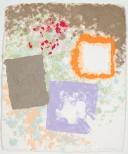 Abstraction of three squares: gray/brown, rust/orange, light purple