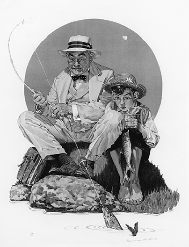 An older man and young boy fishing.