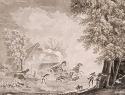 Figures and horse and wagon are racing to get ahead of a storm.