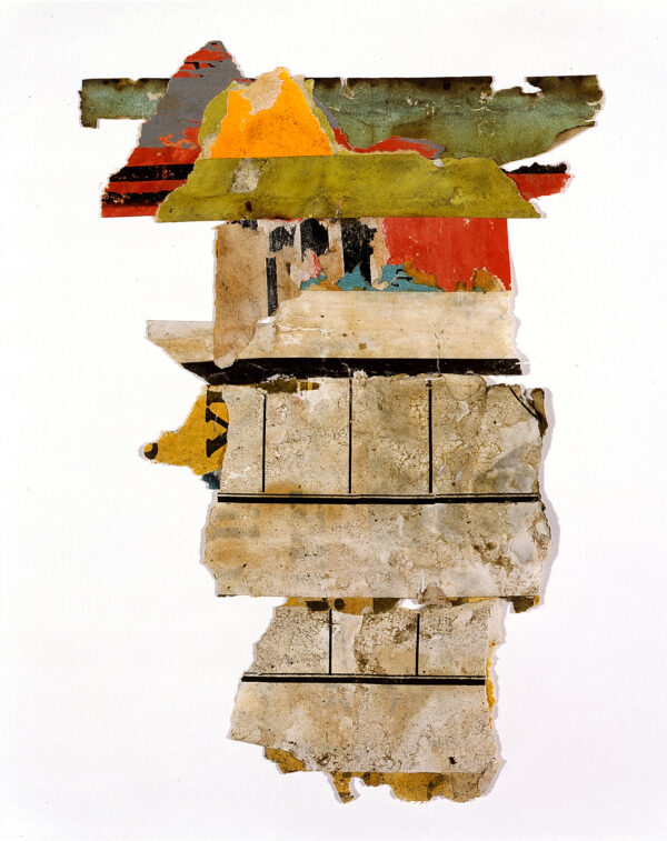 Torn paper in white, green, yellow, red and blue