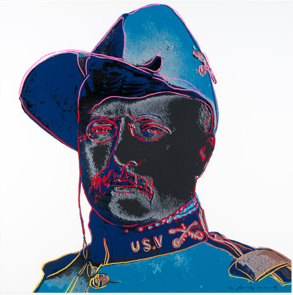 Portrait of Teddy Roosevelt as a Rough Rider, head and shoulders, turned slightly to the left.