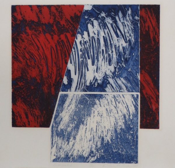 Abstraction of geometric shapes with brushstroke texture, lighter at center with darker ones