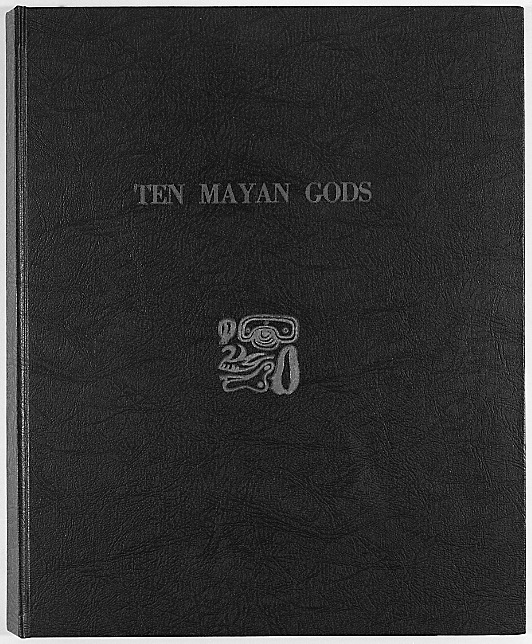 Leather bound book containing 10 original etchings interpreting symbols representing some of the principal Mayan deities as found in the ancient Mayan codices.