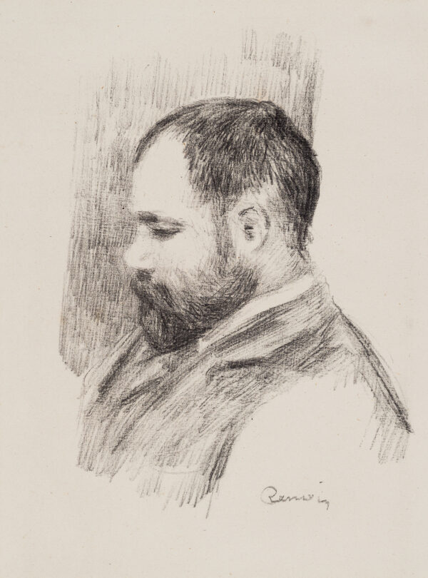 Portrait of a man, profile, head & shoulders, turned to the left, with a beard & moustache, heavy-set.
