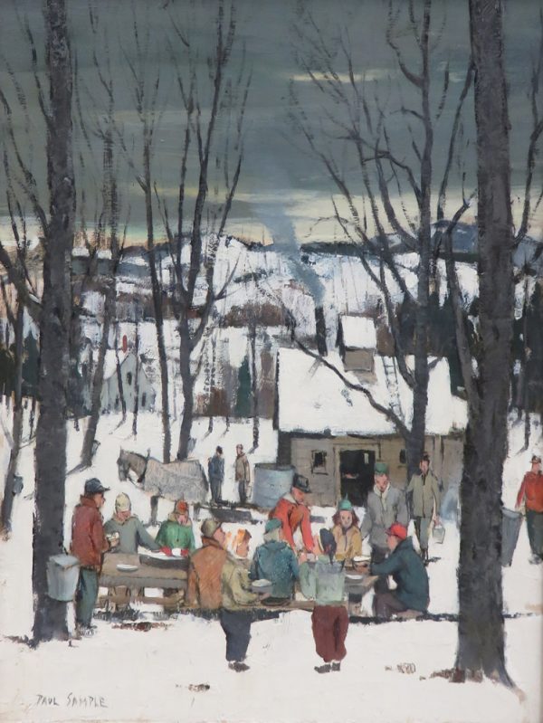 Villagers gathered to enjoy a sugaring-off party by the grove.