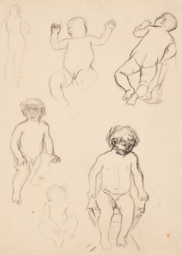 Sketches of an infant, child and female figure.