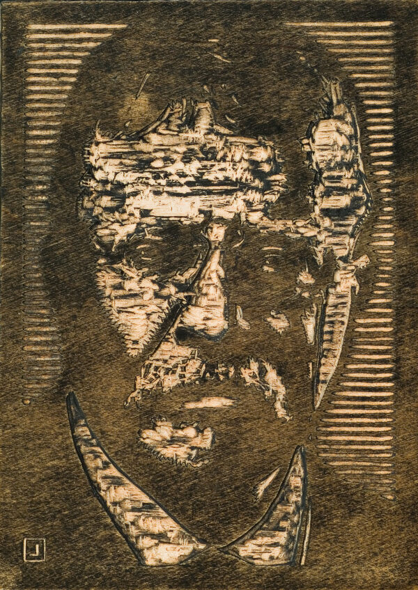 Carved with a portrait of Theodore Roosevelt.