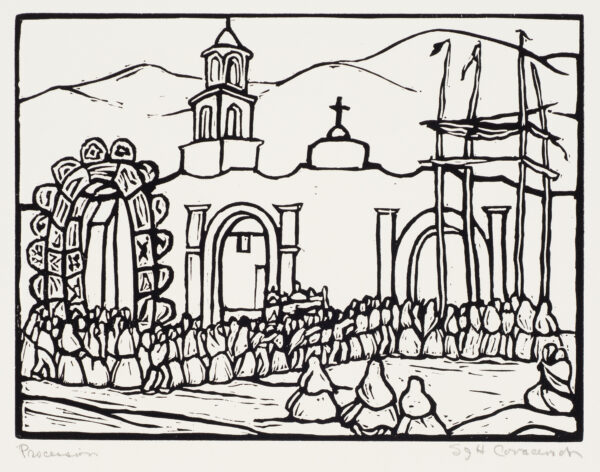 A procession in front of a church.