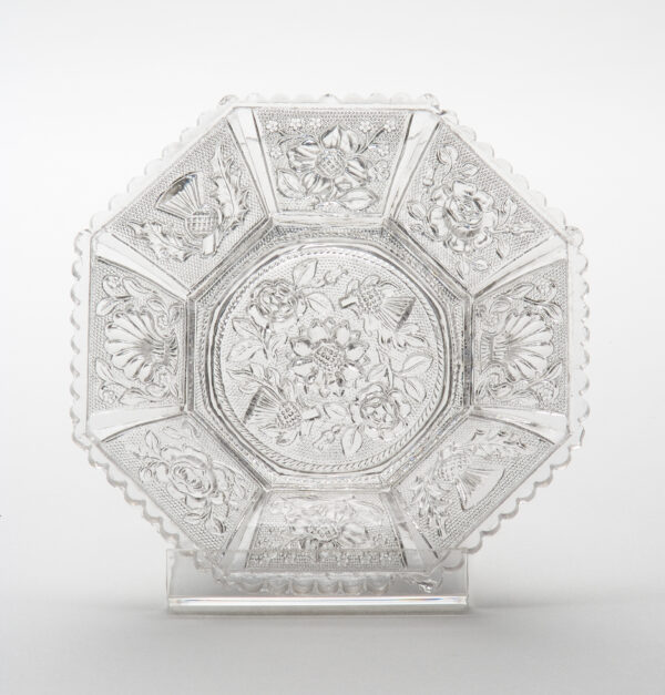 Clear sauce dish with Rose-Thistle pattern.