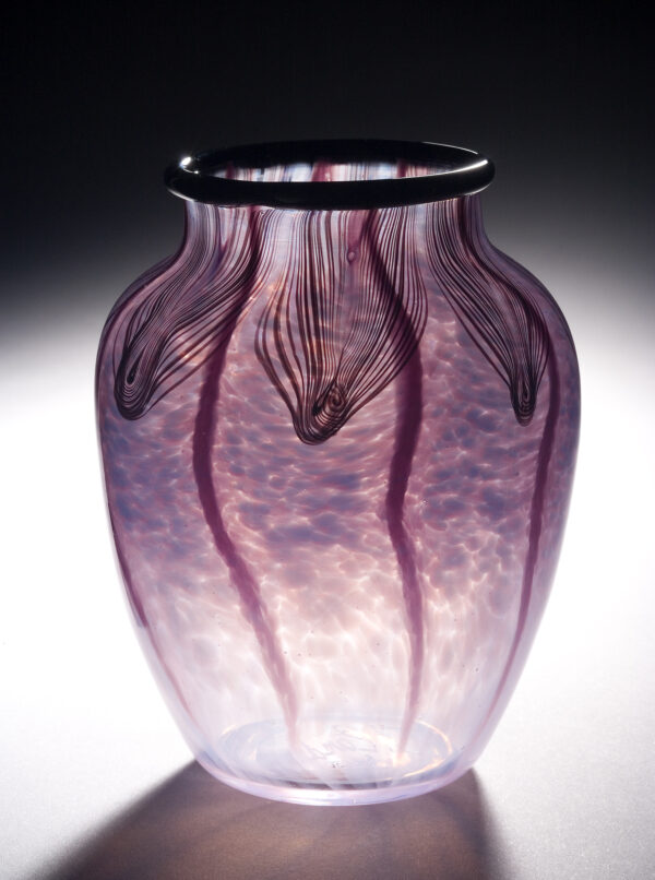 Controlled Cintra (Orverre) vase with black pulled loop decoration on top shoulder. One of two known pieces.