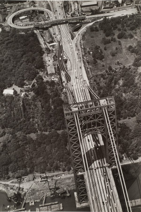 The George Washington Bridge as it exits on land.