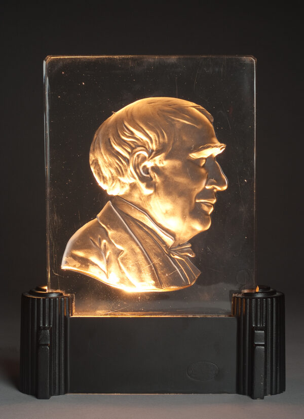 A portrait of Thomas Edison lit from below. It was featured at a gala dinner in Edison’s honor hosted by Henry Ford at the Ford Museum in Detroit.