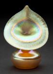 shape # 152, a squat Jack in the Pulpit shape of gold iridescent glass