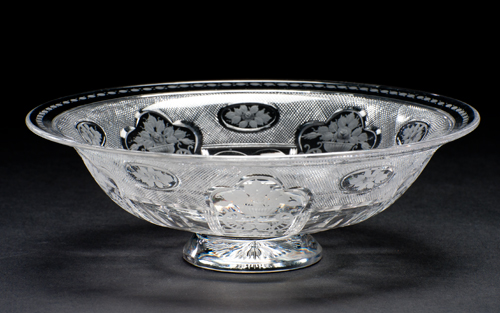 Blown clear glass, engraved in the Adams pattern