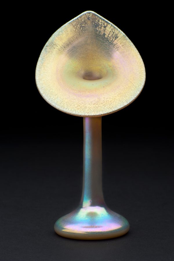 shape #130, a Jack in the Pulpit shape of gold iridescent glass