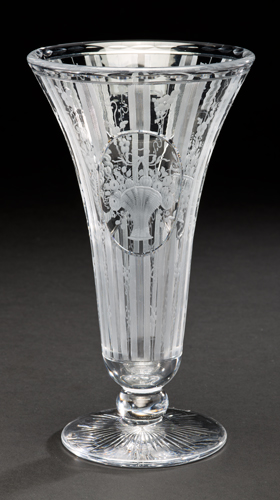 clear, cut, engraved in Millicent pattern