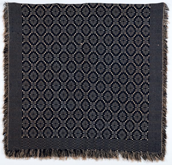 Blue and ecru overshot coverlet