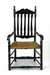 Double front rung, black turned wood, split wood seat.