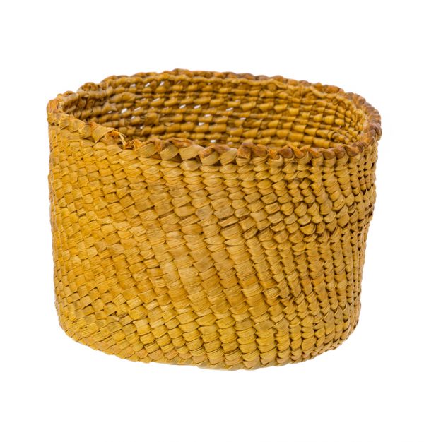A plain twinned basket with straight sides.