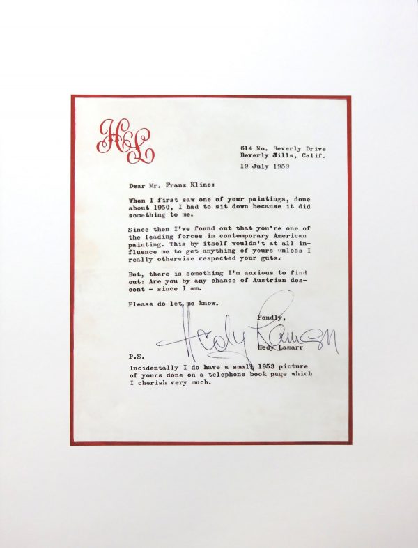 A letter from Hedy Lamarr to Franz Kline