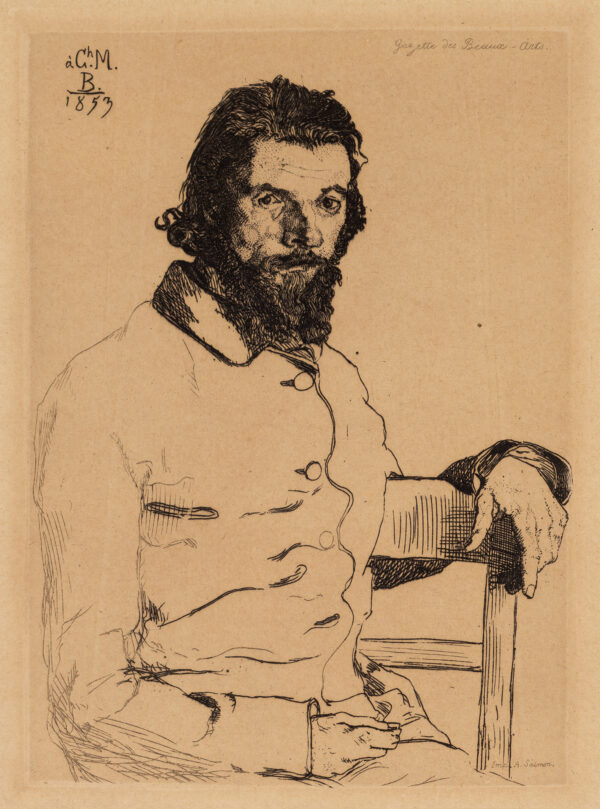 The sitter is Parisian etcher Charles Meryon. This portrait is known to have been one of Bracquemond's actual submissions to the first Impressionist exhibition.