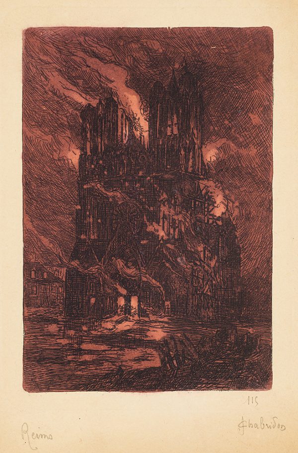 WWI: Reims on fire with an overall red color
