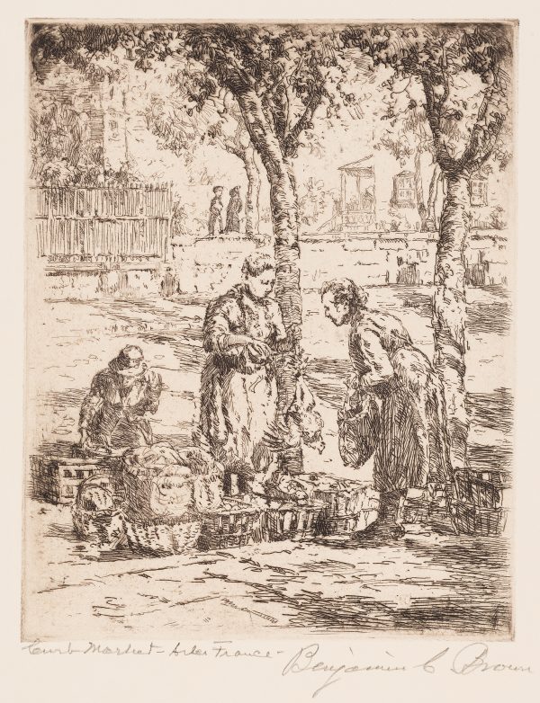 A woman offers a chicken to another woman carrying a handbag. There is a house with a porch in the background.