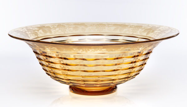 An amber center bowl, cut glass